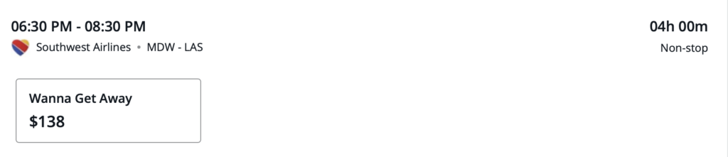 Chase Travel result for a Southwest flight from MDW to LAS.